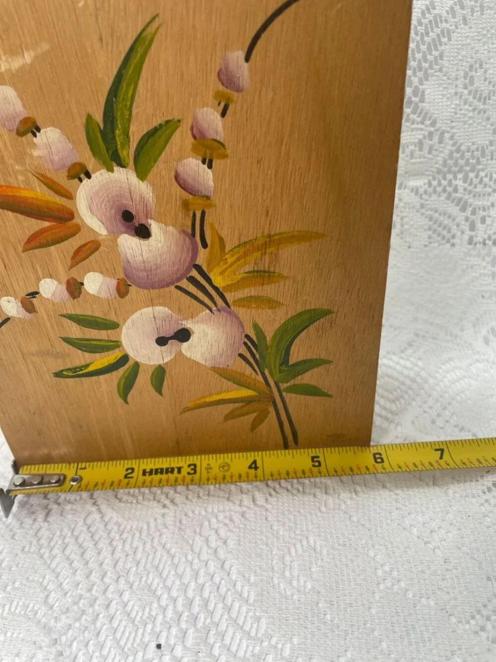 Handmade Wooden Jewelry Box With Floral Hand-Painted Design Red Felt Interior &